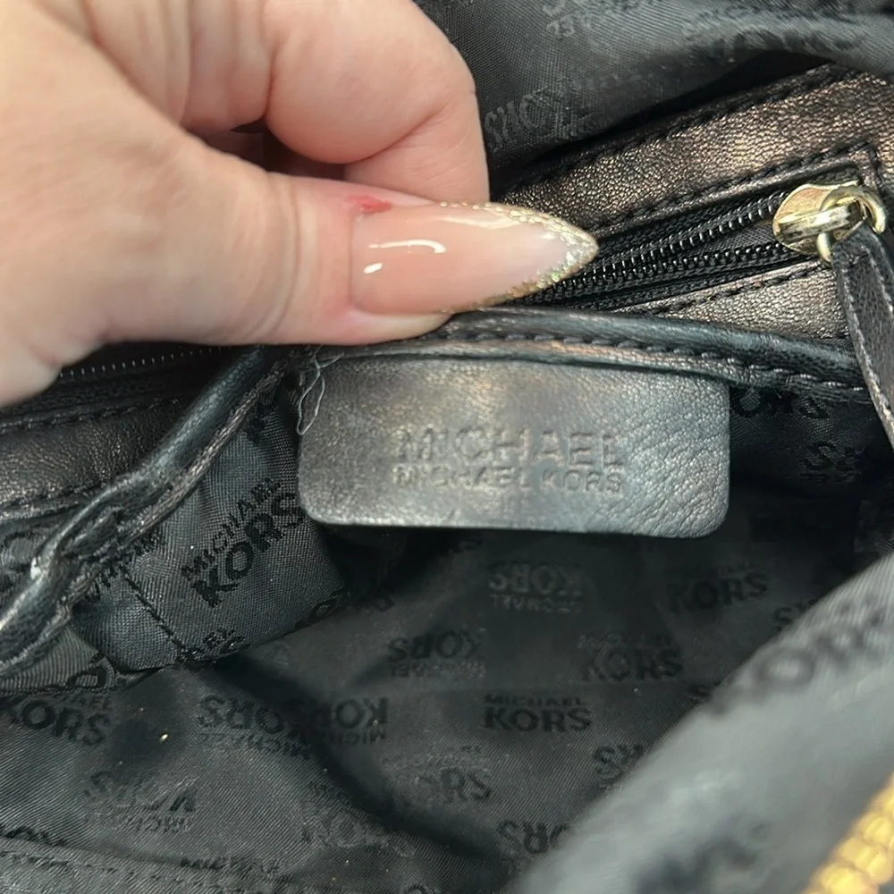 Michael Kors Black Leather Pebbled Gold Chain Shoulder Bag